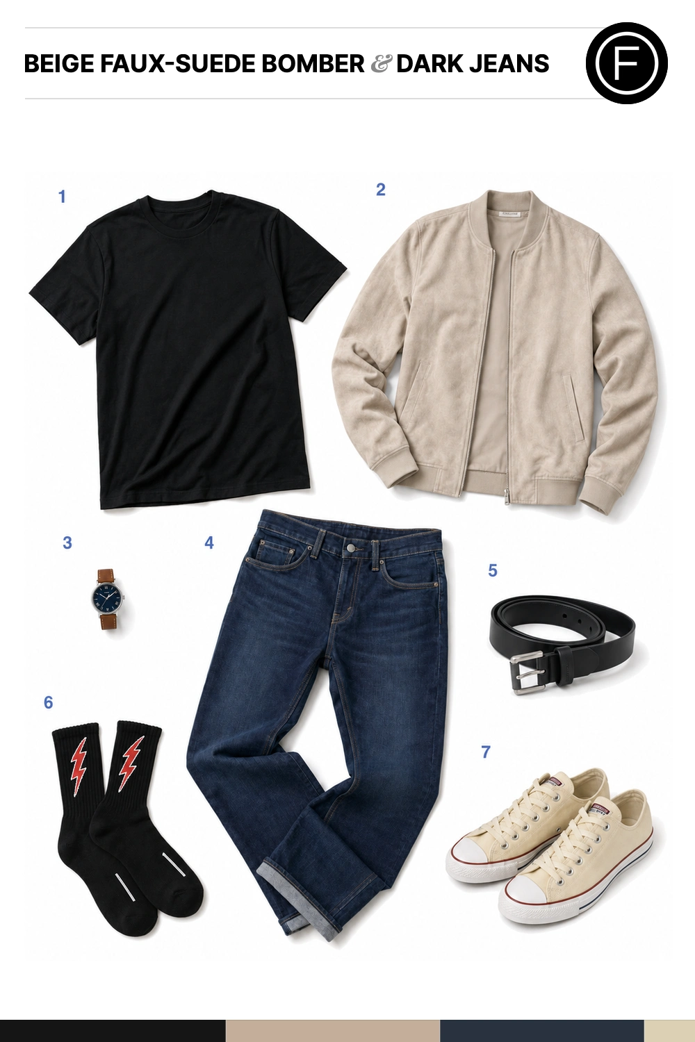 Stephen Amell’s Beige Faux-Suede Bomber & Dark Jeans Outfit