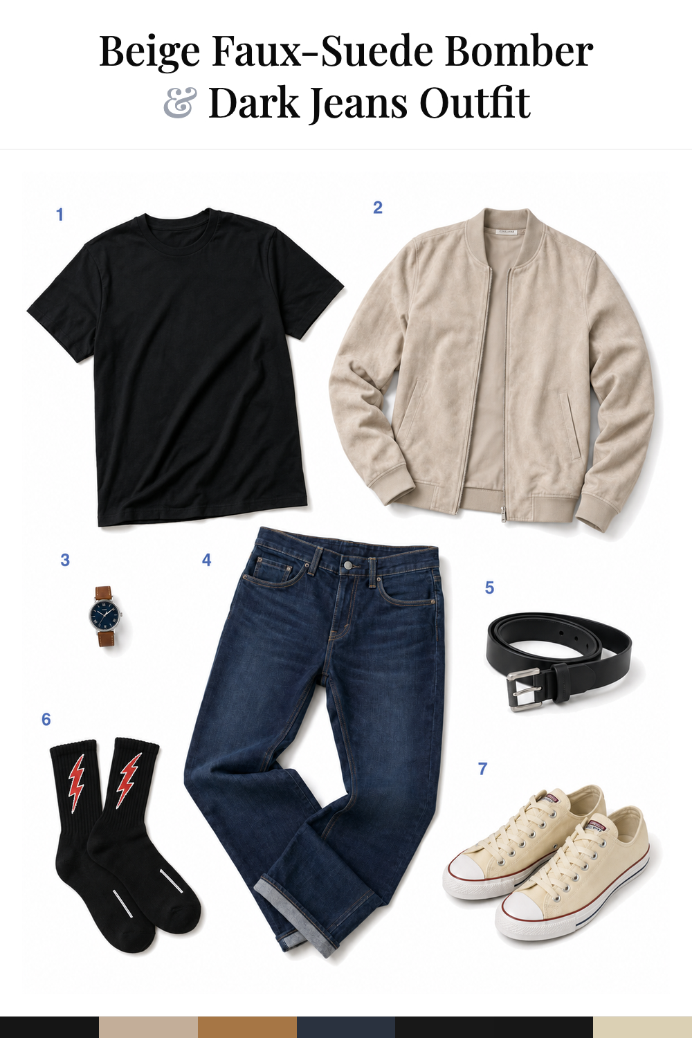 Stephen Amell’s Beige Faux-Suede Bomber & Dark Jeans Outfit