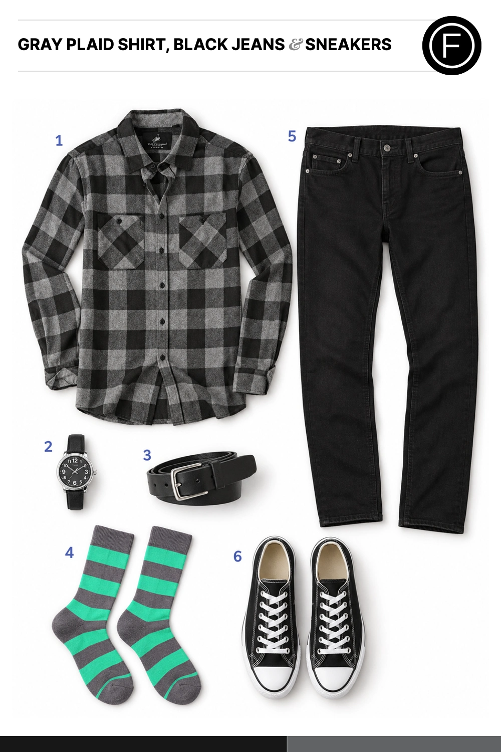 Theo James’s Gray Plaid Shirt, Black Jeans & Sneakers Outfit