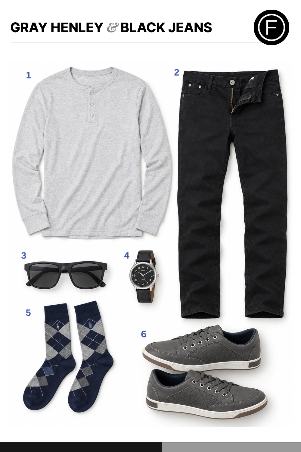 Theo James’s Gray Henley & Black Jeans Outfit