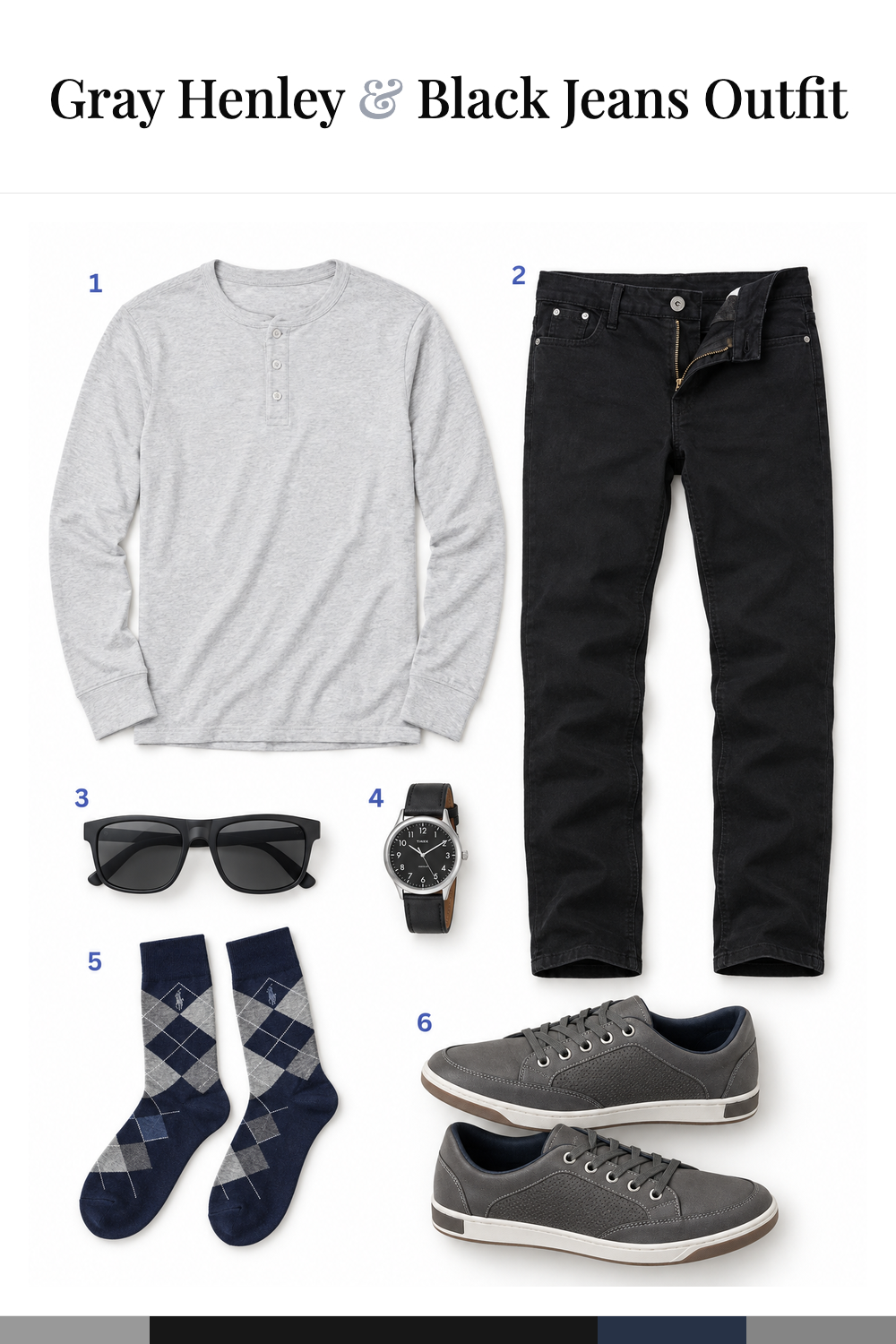 Theo James’s Gray Henley & Black Jeans Outfit