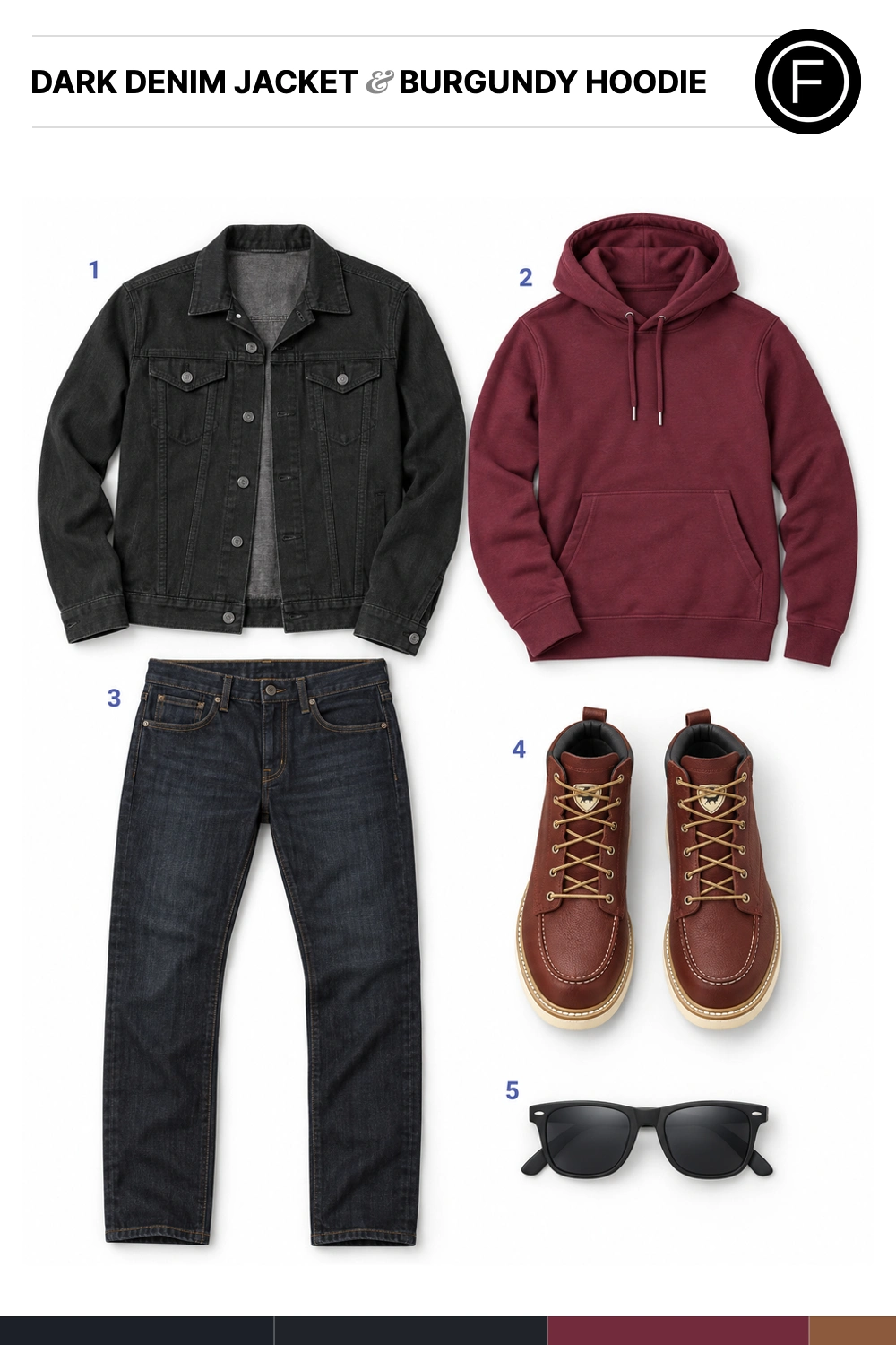 Zac Efron’s Dark Denim Jacket & Burgundy Hoodie Outfit
