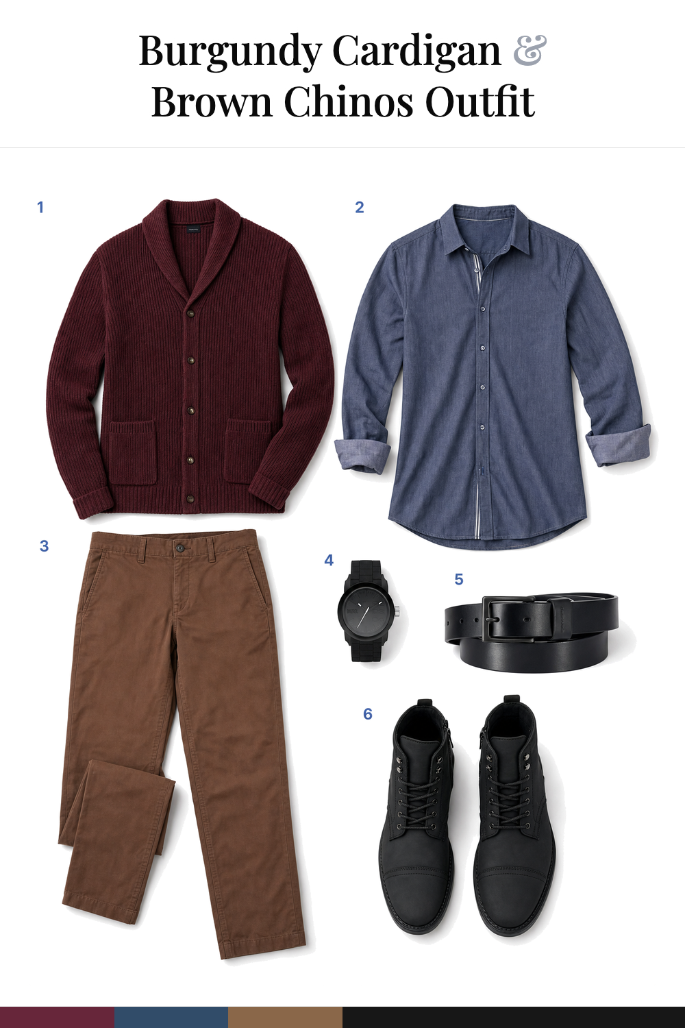Zac Efron’s Burgundy Cardigan & Brown Chinos Outfit