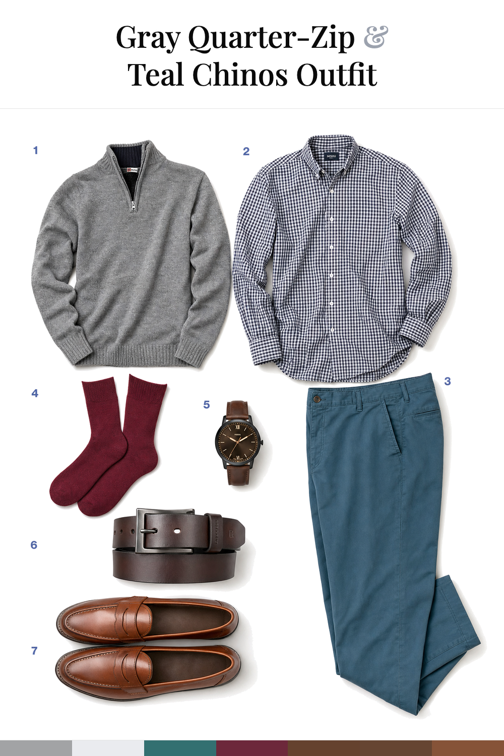 Zac Efron’s Gray Quarter-Zip & Teal Chinos Outfit