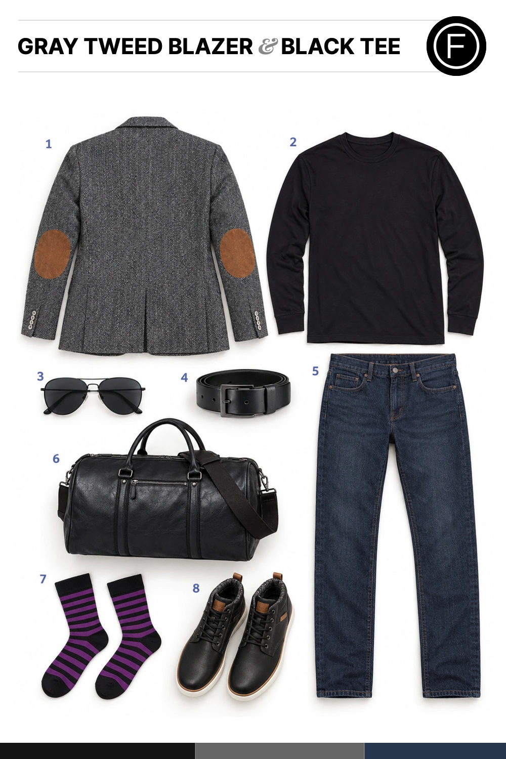 Zac Efron’s Gray Tweed Blazer & Black Tee Outfit