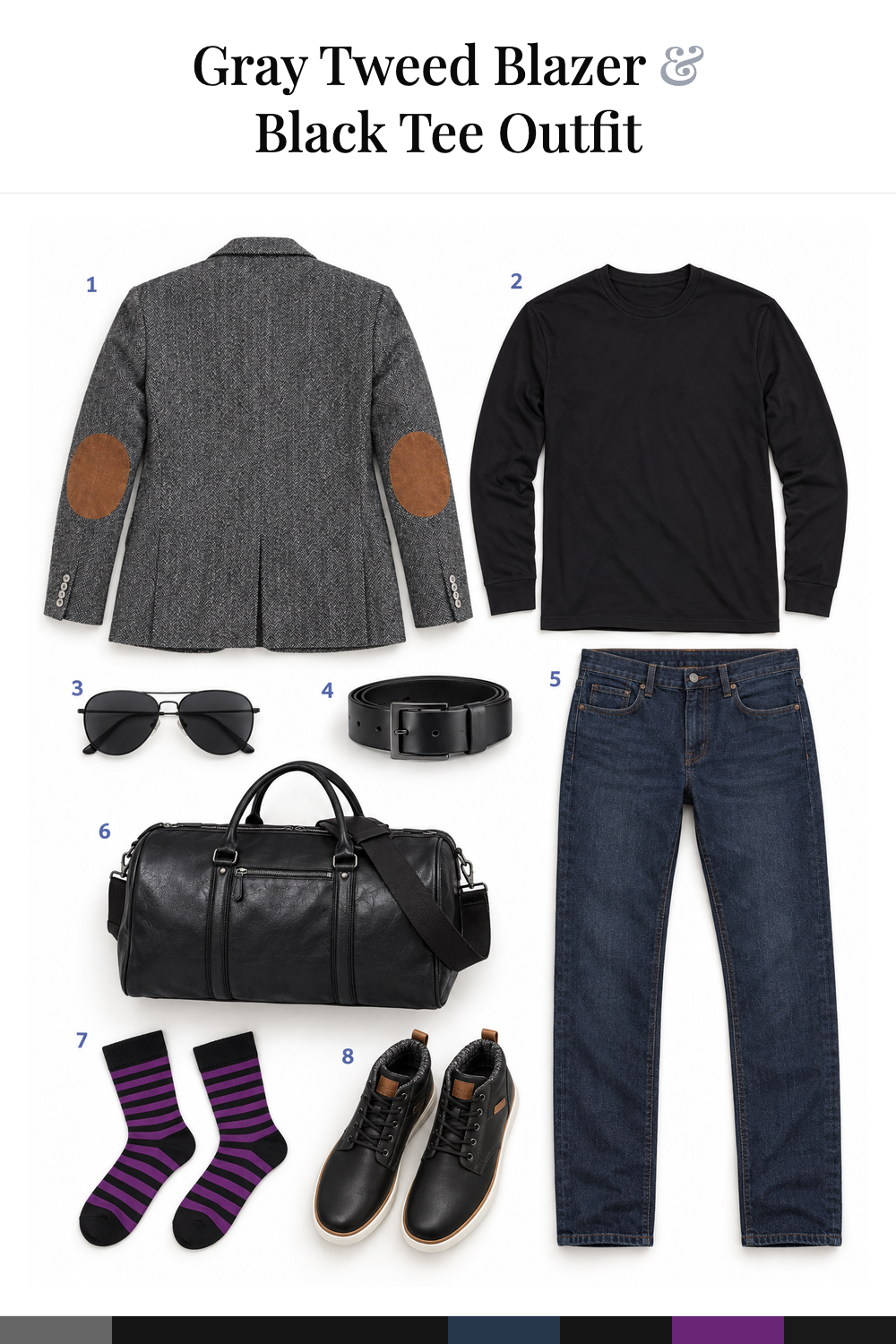 Zac Efron’s Gray Tweed Blazer & Black Tee Outfit