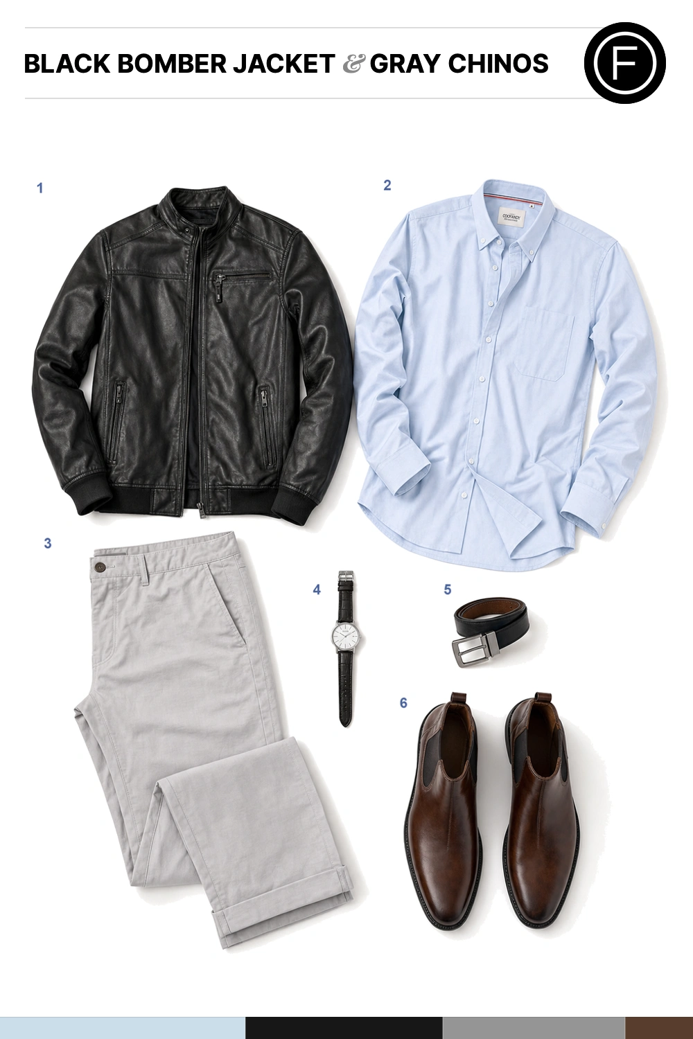 Zac Efron’s Black Bomber Jacket & Gray Chinos Outfit