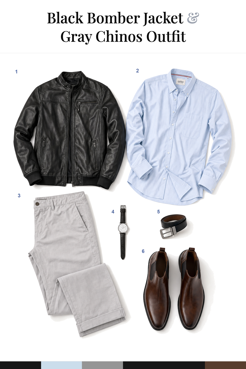 Zac Efron’s Black Bomber Jacket & Gray Chinos Outfit